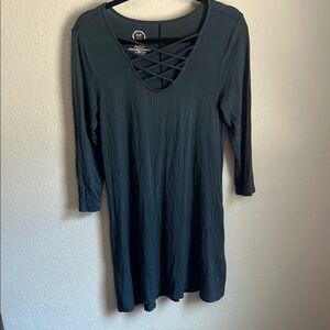 Dark Teal Crisscross Neck Dress